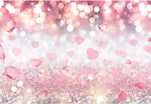 Baocicco Telón de fondo rosa para el día de San Valentín de 8 x 6 pies con purpurina de corazón rosa para fotografía de San Valentín para fotografía