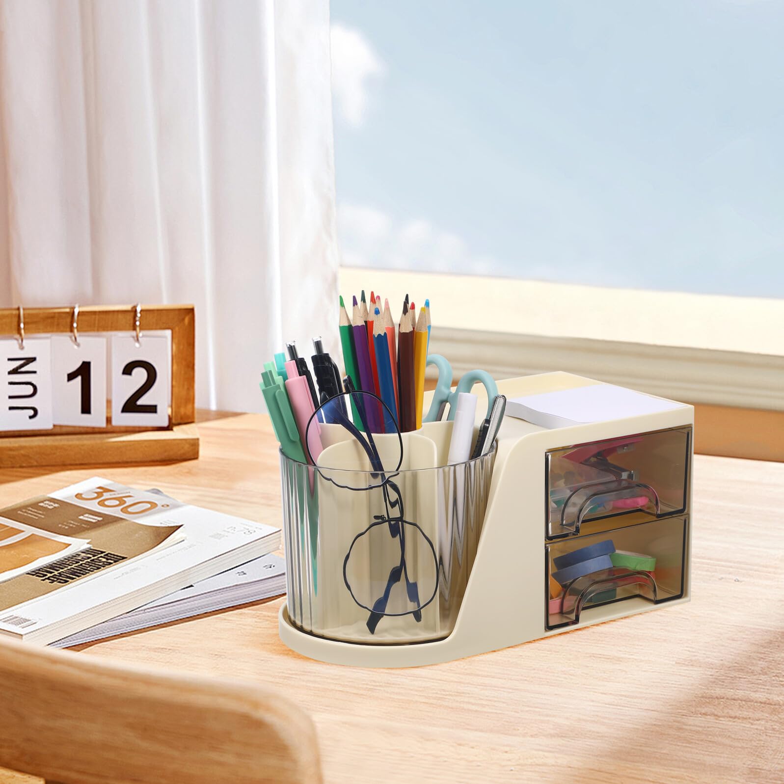 DOITOOL Organizer da Scrivania Portapenne Girevole Lisci per Cancelleria Contenitore per Penne e Articoli da Ufficio Elegante e Moderno per Spazio di Lavoro