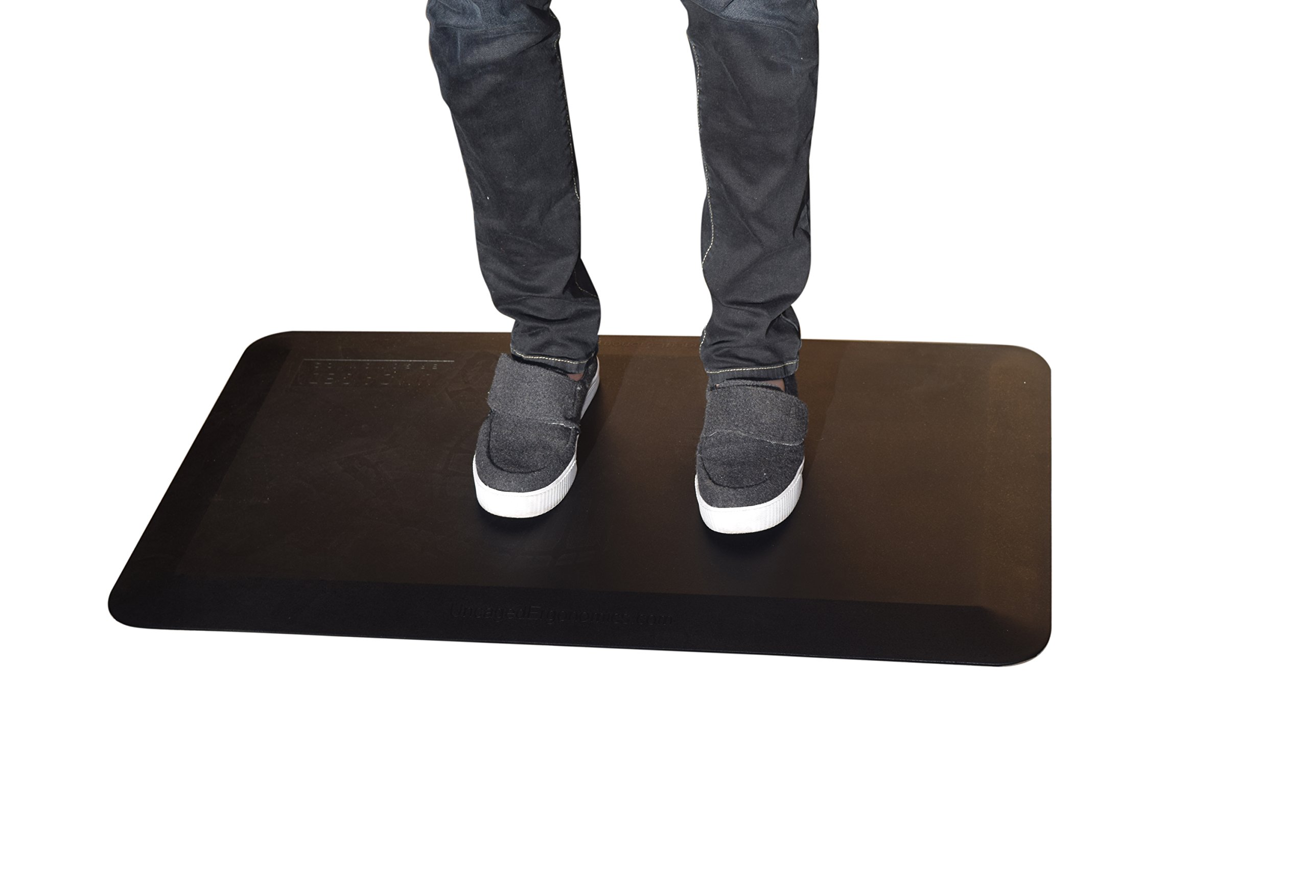 Uncaged Ergonomics 20x34” Anti-Fatigue Standing Desk Mat premium thick cushioned comfort industrial office garage warehouse floor mat for stand up desks accessory accessories rubber wellness