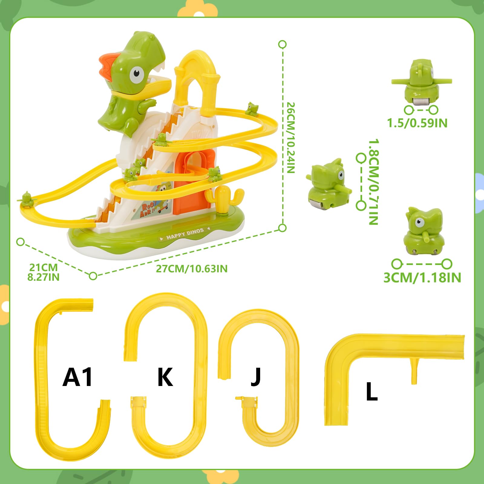 Race Track Toy Climbing Stairs Toys Roller Coaster Toy Double Track Dinosaur Slide Game with 3 Dinosaurs Race Car Toys with Music Light Orbit Chasing Game Gift for Kids Toddlers Boys Girls - Image 2