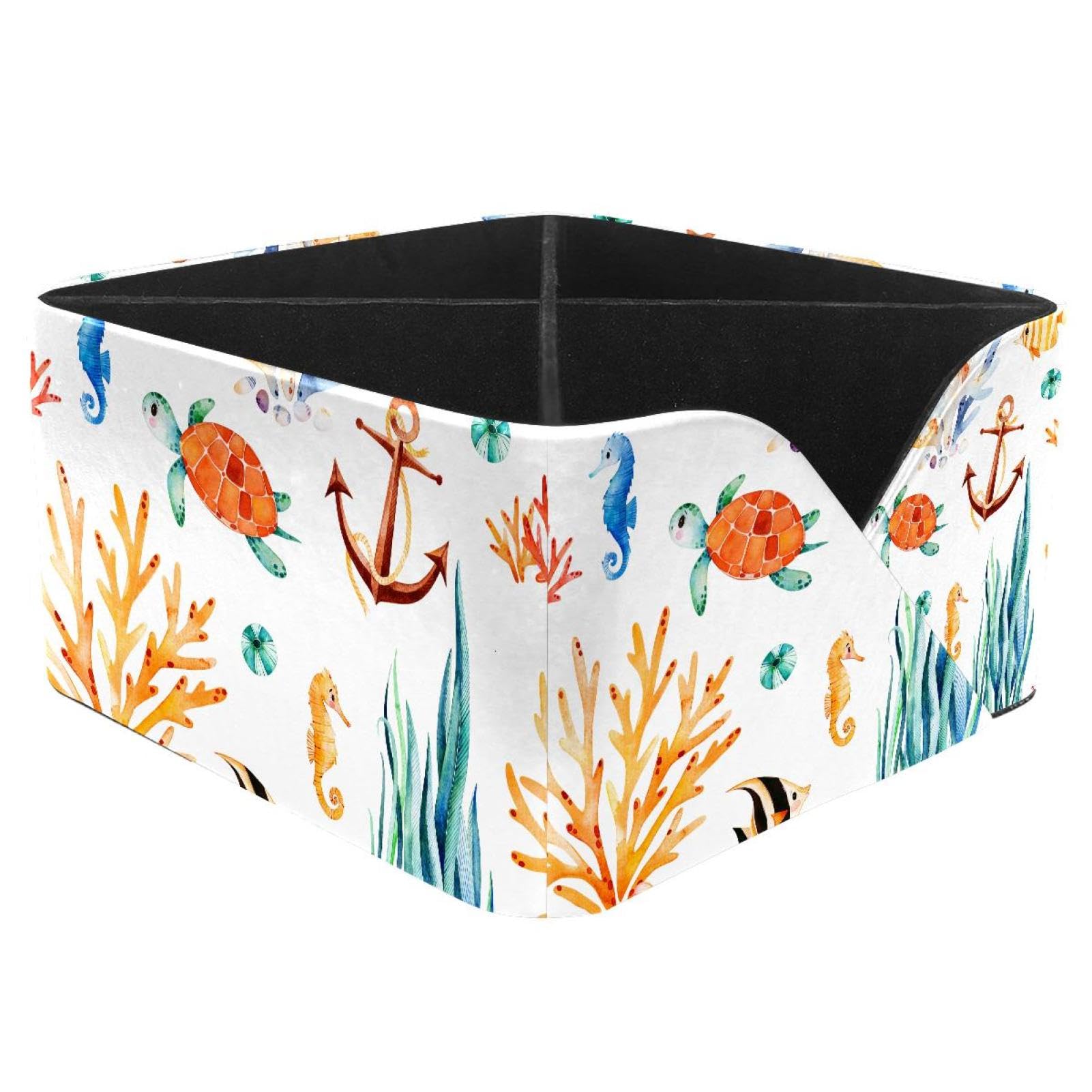KengjuTesu Sea Turtle Seahorse Fish Coral Anchor Desktop Organizer Pen Holder, Rectangular Pencil Cup for Office, Study and Makeup Stations