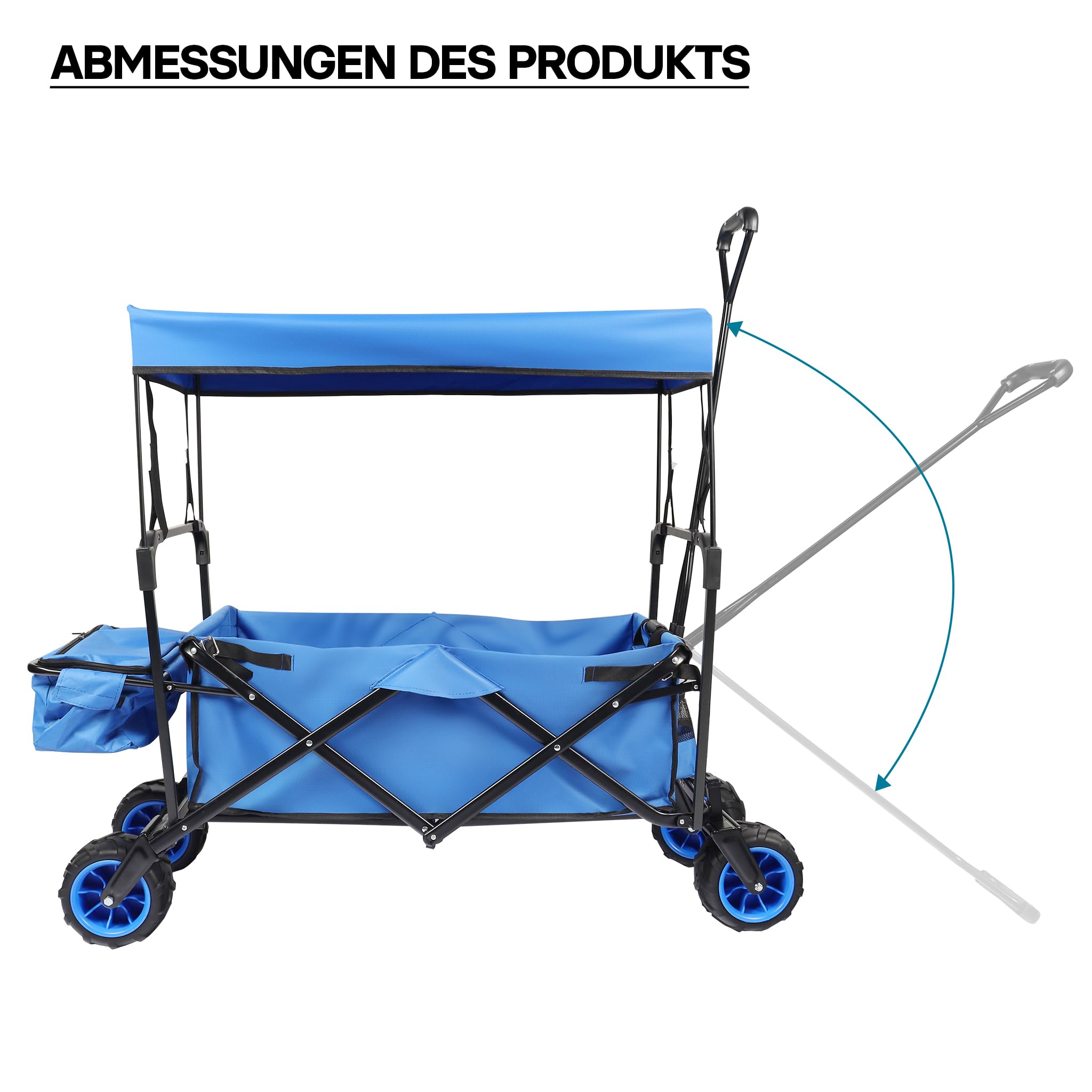 Wiltec Faltbarer Bollerwagen mit Sonnendach, Faltbollerwagen für max. 70 kg, Klappbollerwagen mit großer Ladefläche und Taschen, Offroad geeignet