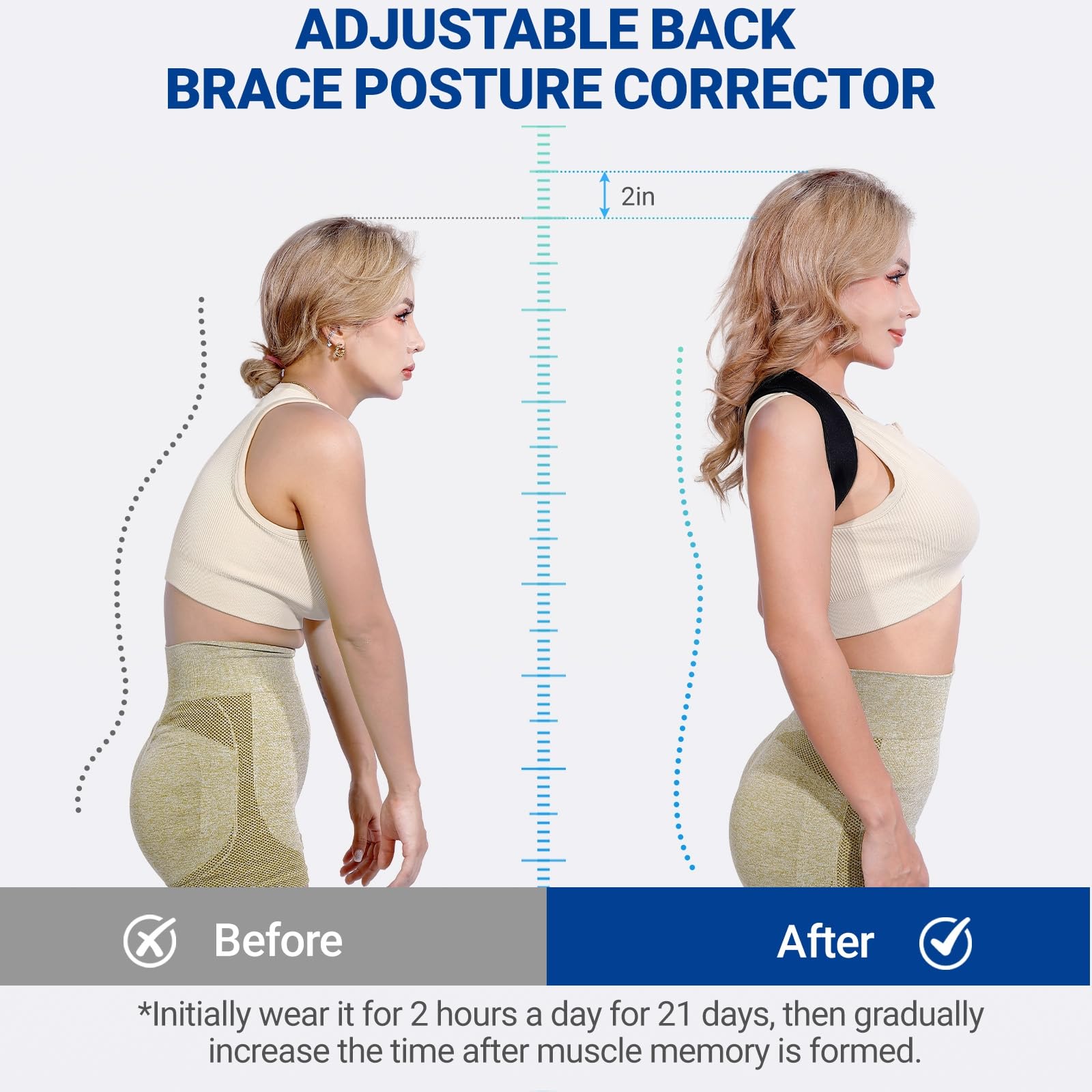 Posture Corrector for Women & Men - Adjustable Upper Back Brace Straightener Suitable for Lumbar, Shoulder, Neck, Scoliosis, Providing Comfortable Elastic Support and Pain Relief - 3