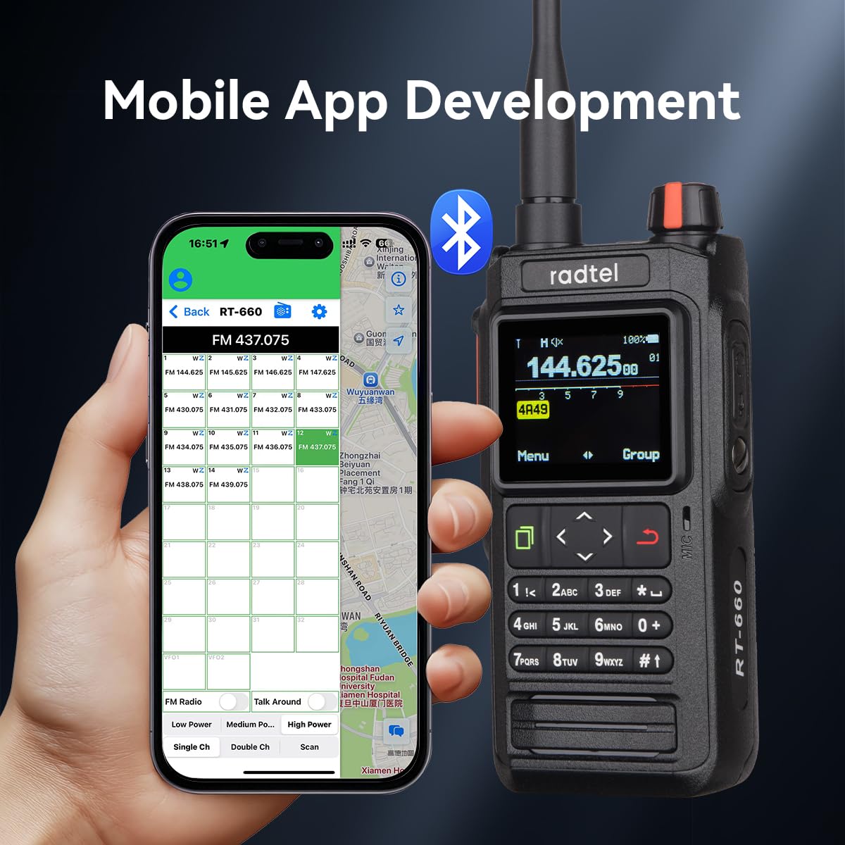 Radio bidireccional Radtel RT-660 IP67 con GPS, Bluetooth, Banda Dual VHF/UHF, APRS, SATCOM, Kiss, TNC, SMS, escáner de tráfico aéreo, alertas meteorológicas NOAA y batería Recargable USB-C
