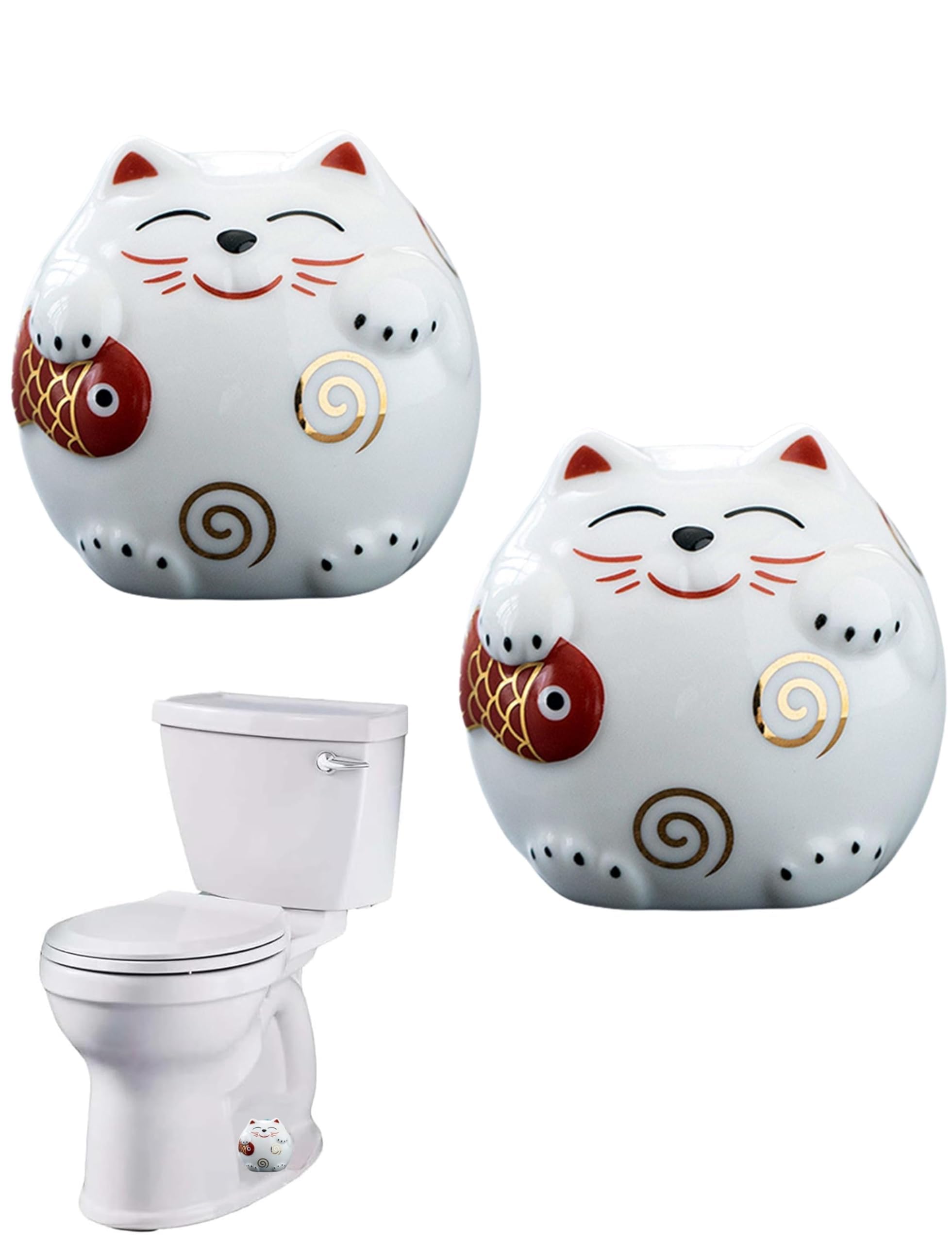 WANSHUNLMI Ceramic Cat Toilet Floor Bolt Caps, Ceramic Toilet Bolt Covers, Cute Bathroom Decor, Fun Animals Themed Gadgets Easy Install (White cat)