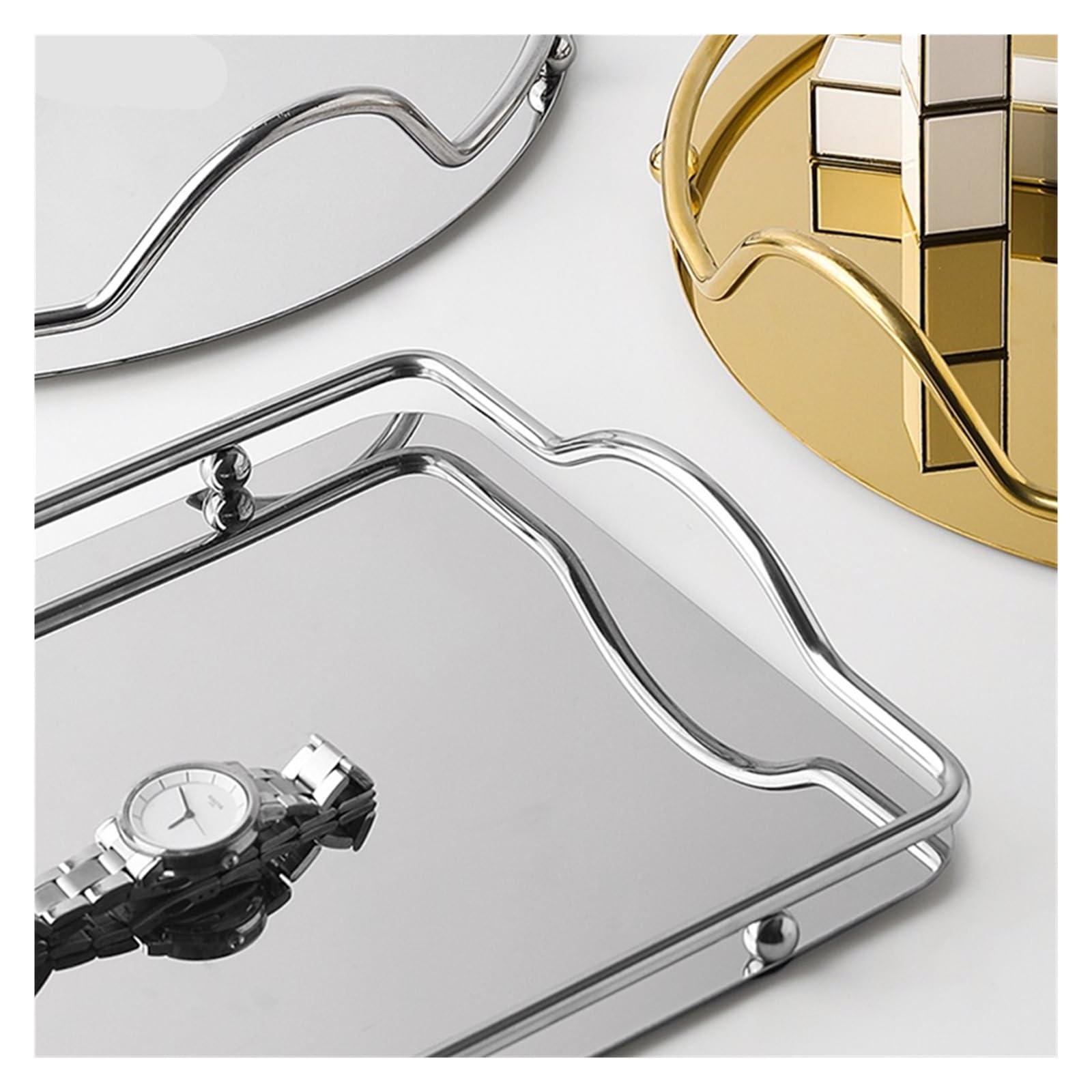 Bandeja Perfumes Bandeja Moderna de Metal for Frutas, Decorativa y Sencilla, organizadora perfumes, Elegante, for Servir en el hogar, bandejas baño Adornos Almacenamiento(Style 03)