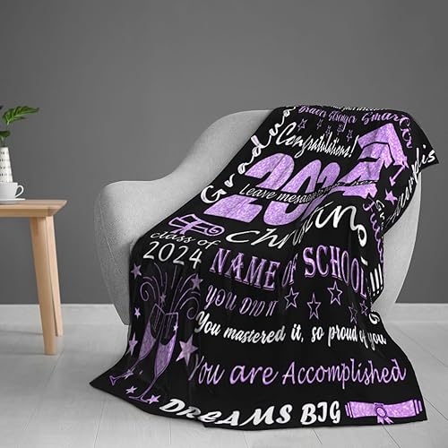Miniatura 4 de Manta de graduación personalizada 2023 con texto personalizado clase de 2023 mantas brillantes de graduación personalizadas para cama de viaje,