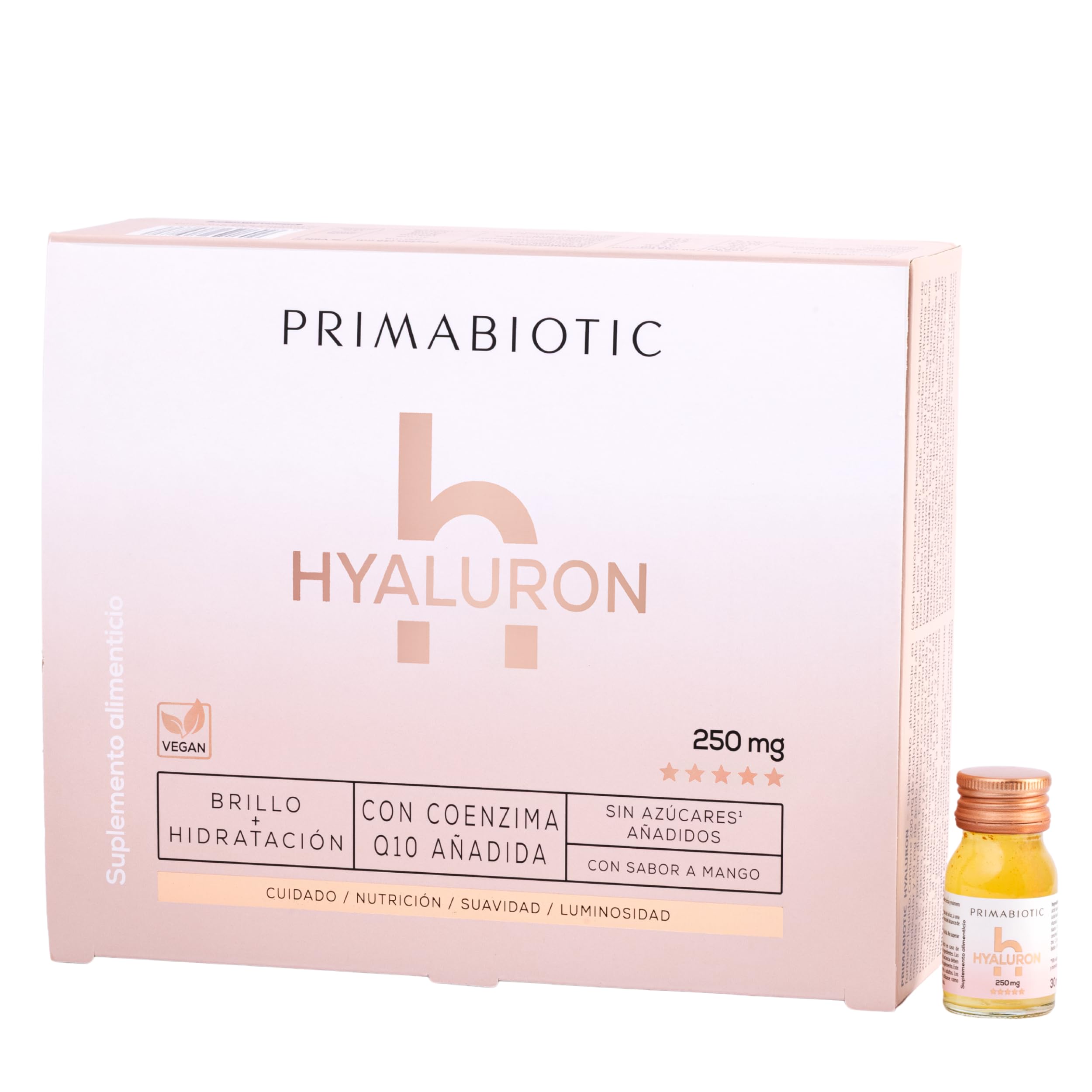Ácido Hialurónico Bebible – Primabiotic Hyaluron 250 mg | 30 Botellitas de 30 ml (900 ml) | Complemento Alimenticio Bebible Premium para la Piel | Vegano, Sin Gluten y Sin Lactosa