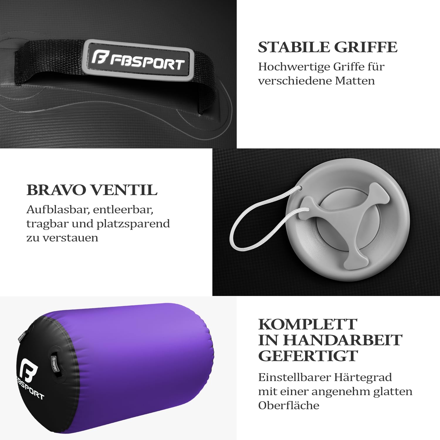 FBSPORT Aufblasbare Air Roll, 120x75cm Aufblasbare Luft Rollen, Yoga Gymnastik Zylinder, Gymnastikmatte, Gym Air Barrel, Air Tumbling Track, Sportmatte für zuhause mit Tragetasche, Outdoor, Fitness
