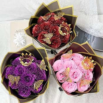 Amazon｜Xixining グリッターローズブーケ レッド人工ローズフラワー