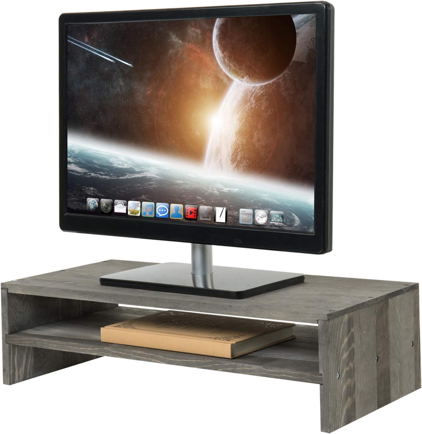 Amazon.com: MyGift USB Enabled Monitor Stand Riser - Vintage Gray Wood ...