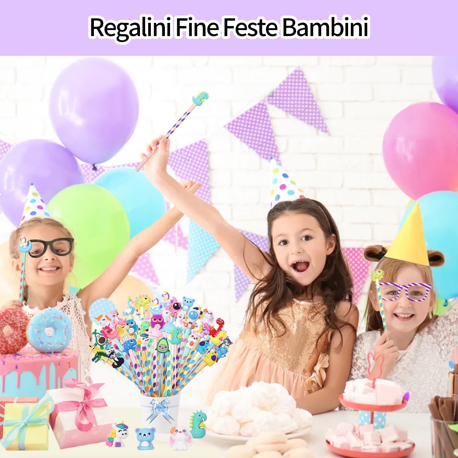 32 Pezzi Matite Colorate con Topper Animali Gadget Compleanno Bambini