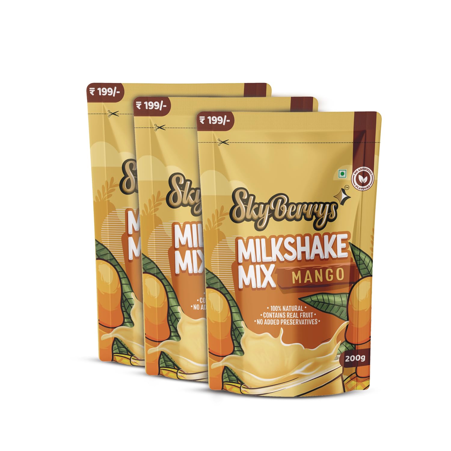 SkyBerrys Milkshake Mix Mango 600g (Pack of 3, 200g each) |Contains Real Fruit |No Added Preservatives. Thick & Creamy Instant Milkshake for Everyday Indulgence.-image-40
