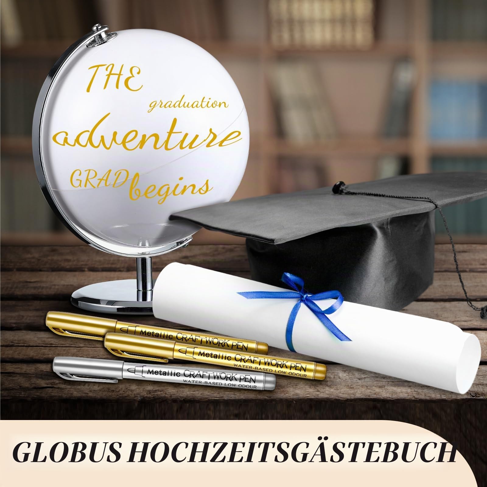 Weltkugel-Gästebuch mit 4 Stiften, Globus, Hochzeitsgästebuch, alternativ, beschreibbar, blanko, weiß, Registrierungsideen für Hochzeit, Party, Brautparty, Babyparty, Abschlussfeier