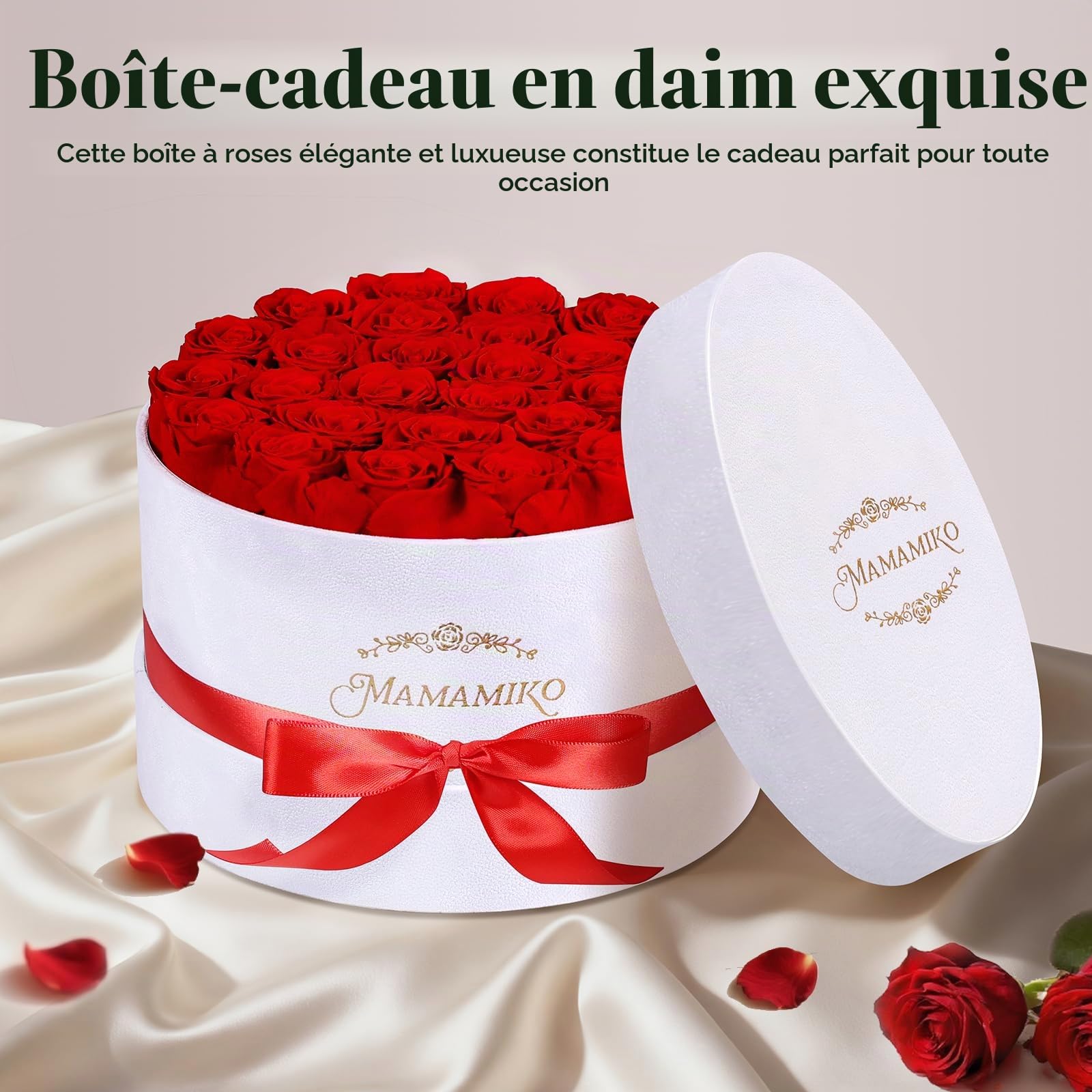 27 Roses Éternelles Rouges en Boîte, Fleur Éternelle, Cadeau Femme