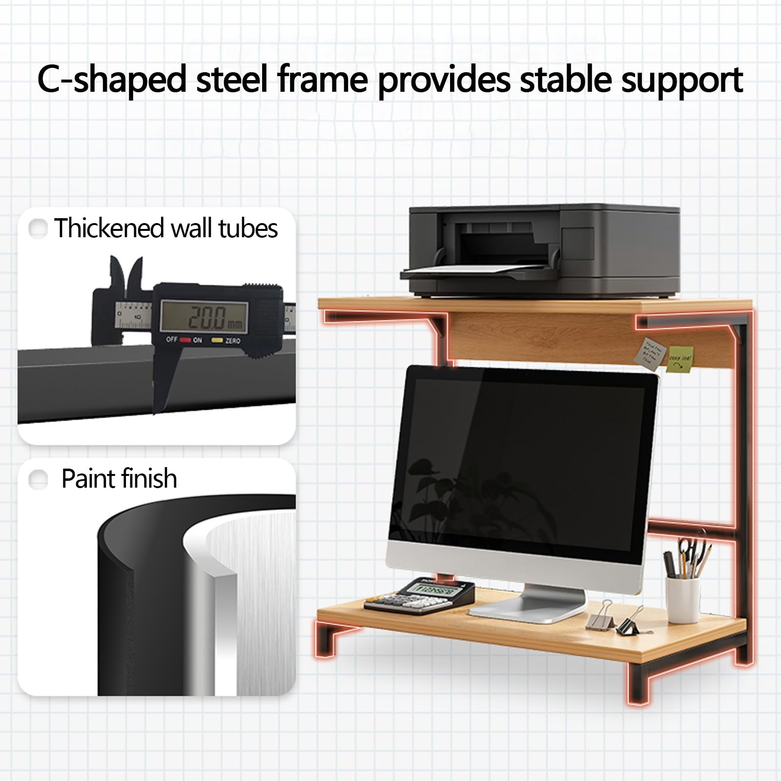Kleine Schreibtischregale Platzsparend Offene Fächer Schreibtisch Bücherregal Aufsatz 55 cm Höhe Hohe Tragkraft für Home Office, Wohnung(Natural,60X30X55CM)