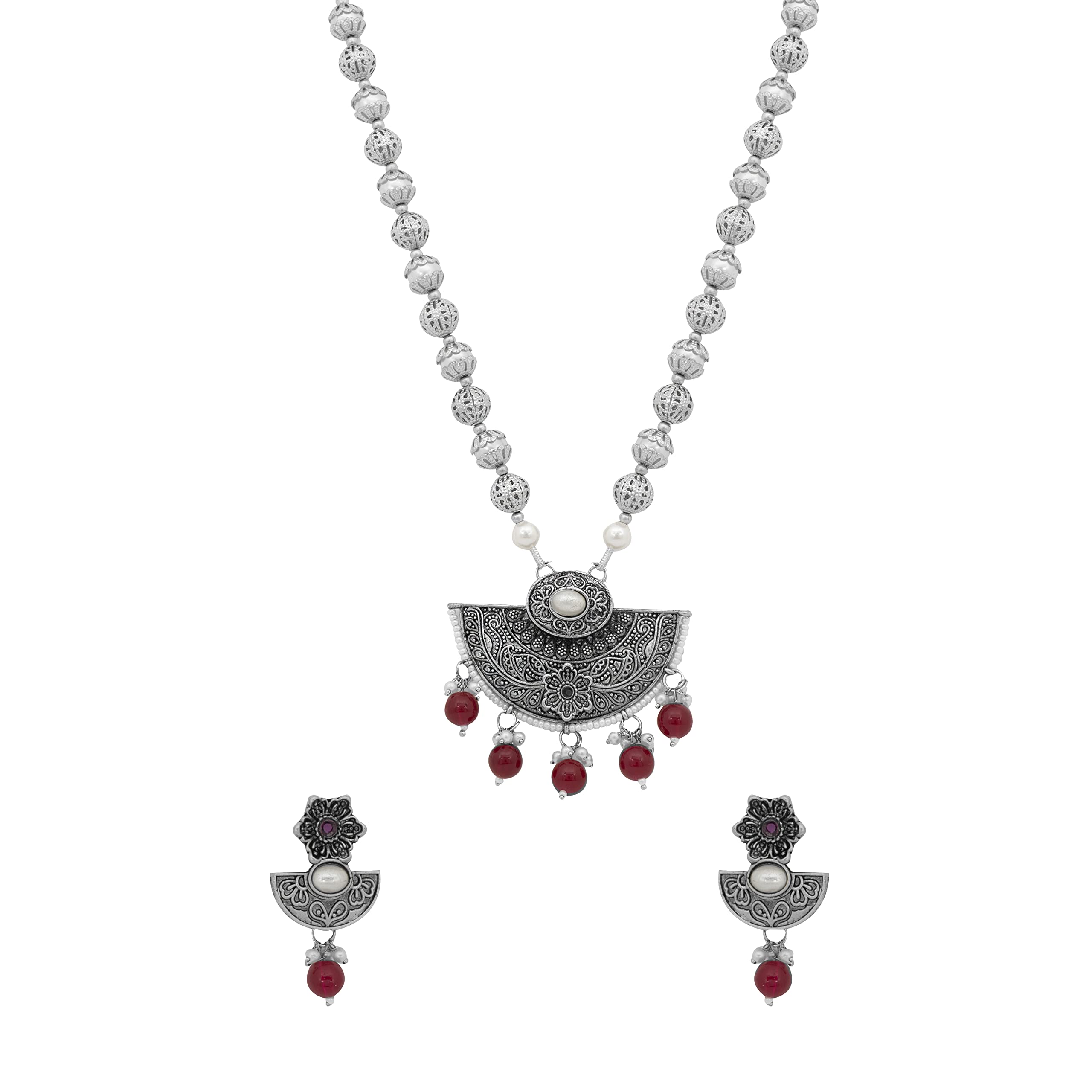 Yellow Chimes Jewellery Set for Women and Girls Silver Oxidised Necklace | Silver Oxidised Red Beads Drop Choker Necklace Set for Women | Birthday Gift For Girls and Women Anniversary Gift for Wife (B0C45JP7R6) Amazon Price History, Amazon Price Tracker
