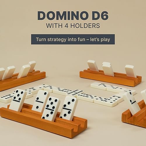 Miniatura 2 de Queensell Juego de dominó para adultos con 4 bastidores de dominó  Juego de dominó doble de 6 con soporte para dominó, juegos de mesa clásicos para