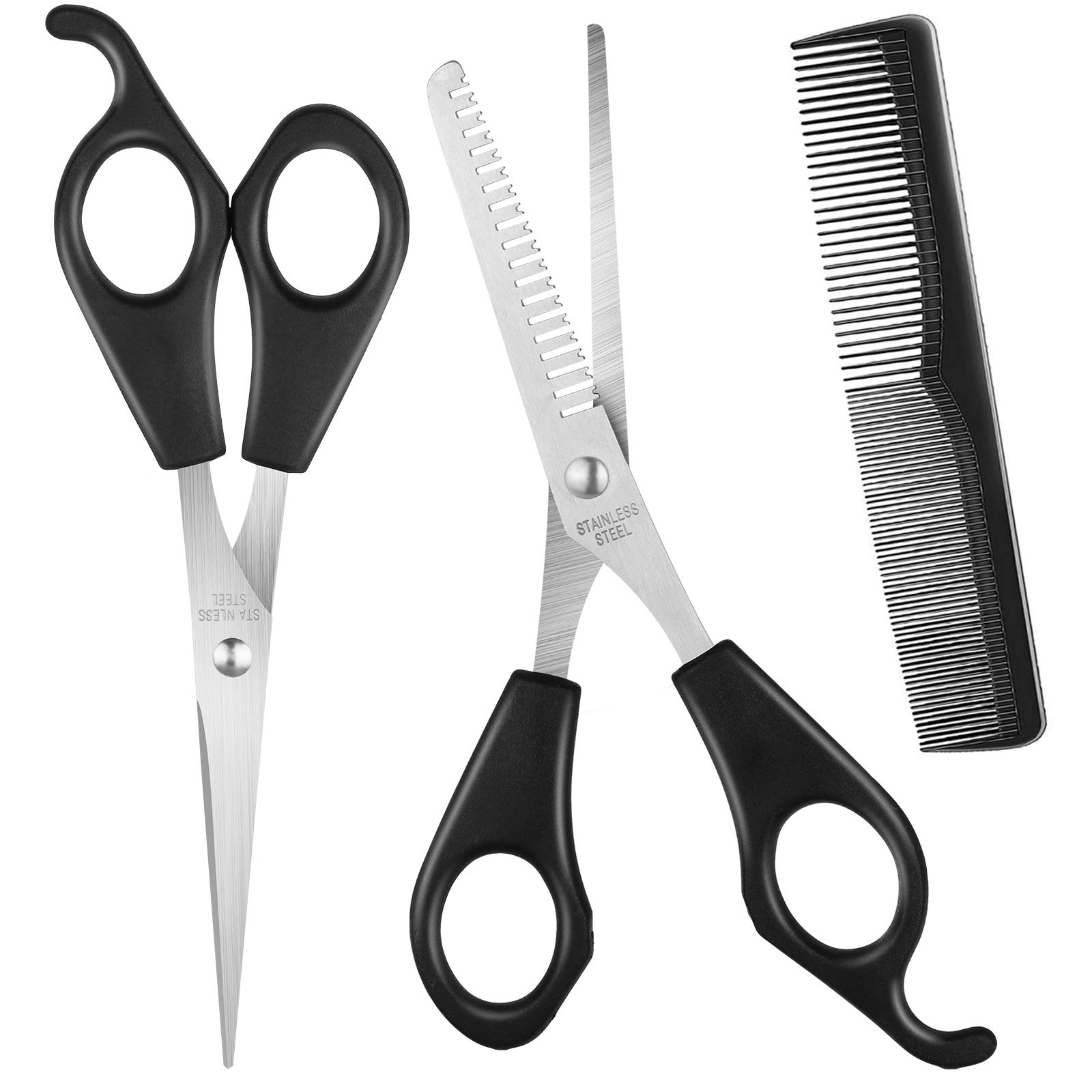 Professional Black Stainless Steel Hairdressing Scissors Set - 5.5 Inch, Thinning Scissors & Comb