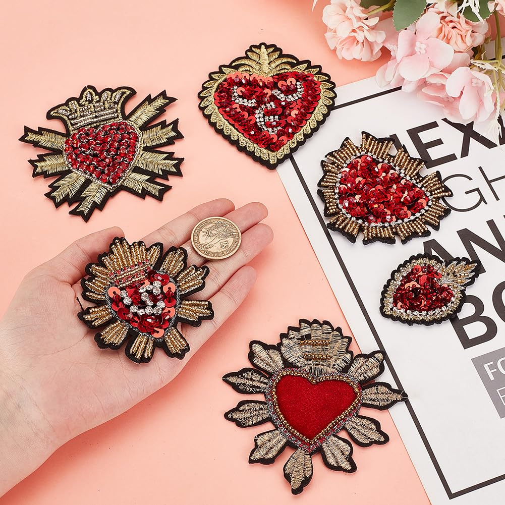 PE4975CT -Patch Brodé En Forme De Cœur Rouge Hippie,pour Vêtements