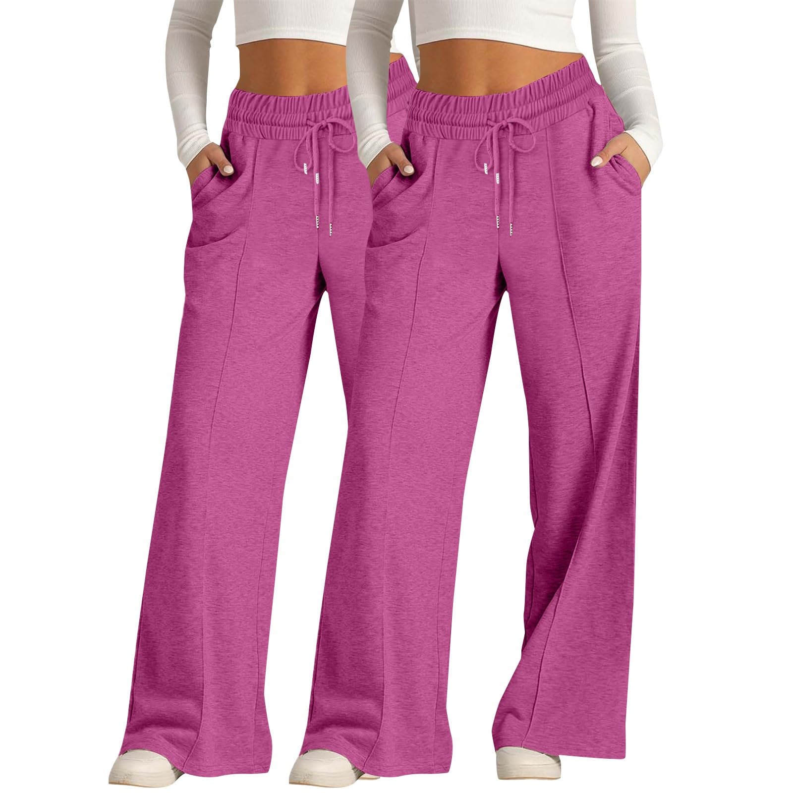 Damen Freizeithose Lang Weites Bein 2Pc, Jogginghose High Waist Sweathose