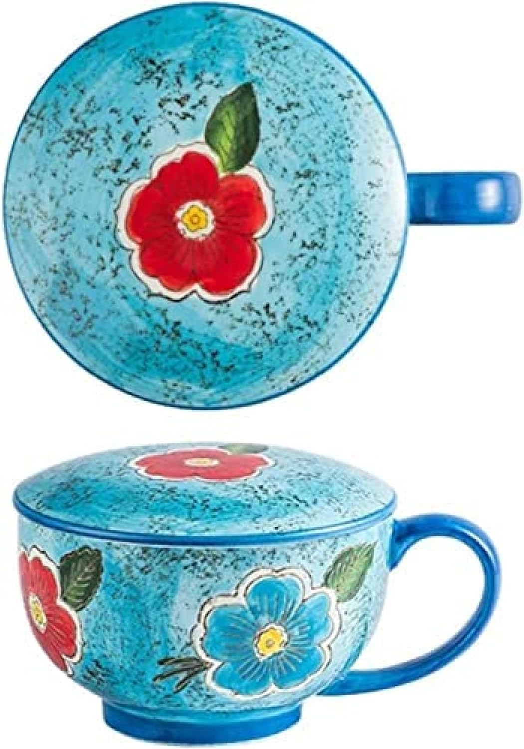 Miska Na Zupę Ramen, Ryż, Makaron Instant, Duża Ceramiczna Miska Na Zupę, Miska Na Makaron Z Pokrywką, Miska Na Makaron Instant Do Mikrofalówki, Duży Kubek Do Kawy Z Uchwytem, Blue, 730ML/25 OZ