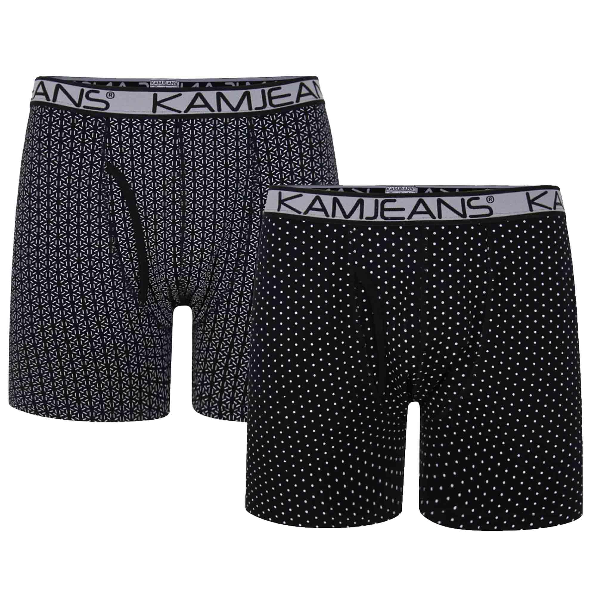 Kam Mens Twin Pack Patterned Boxer Shorts - Black - 7XL