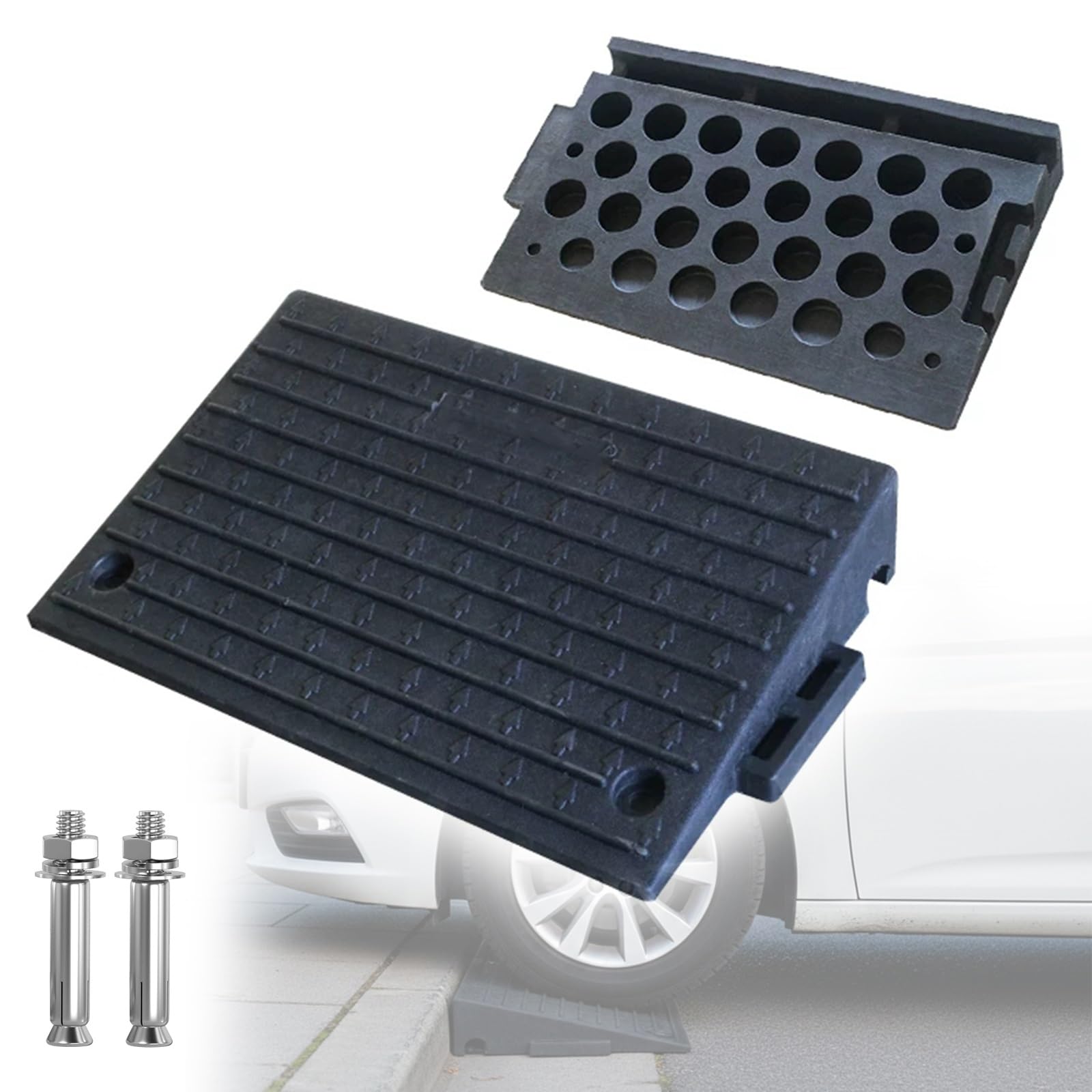 Rampas para Coches Rampa Escalon, de Goma y Plástico, Capacidad de Carga de 3000 kg, para Muelle de Carga Almacén Garaje y Acera(50x32x9cm/20x12.6x3.5in)