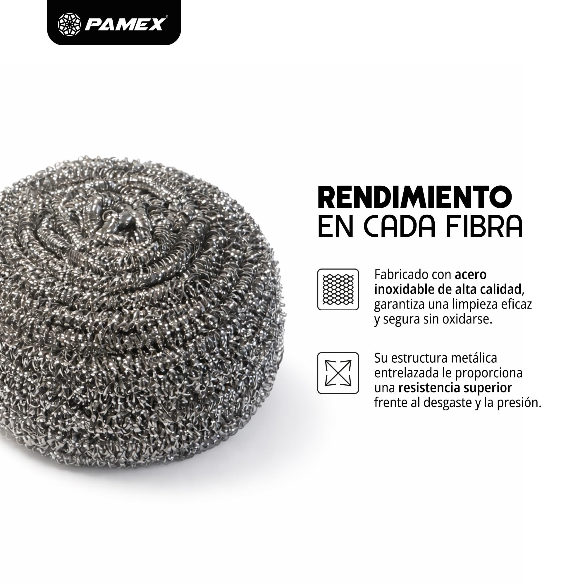 Pamex - Estropajo Acero Grande 60g Arranca Suciedad Nanas - 24 Sets de 2 Unidades (48 Estropajos)