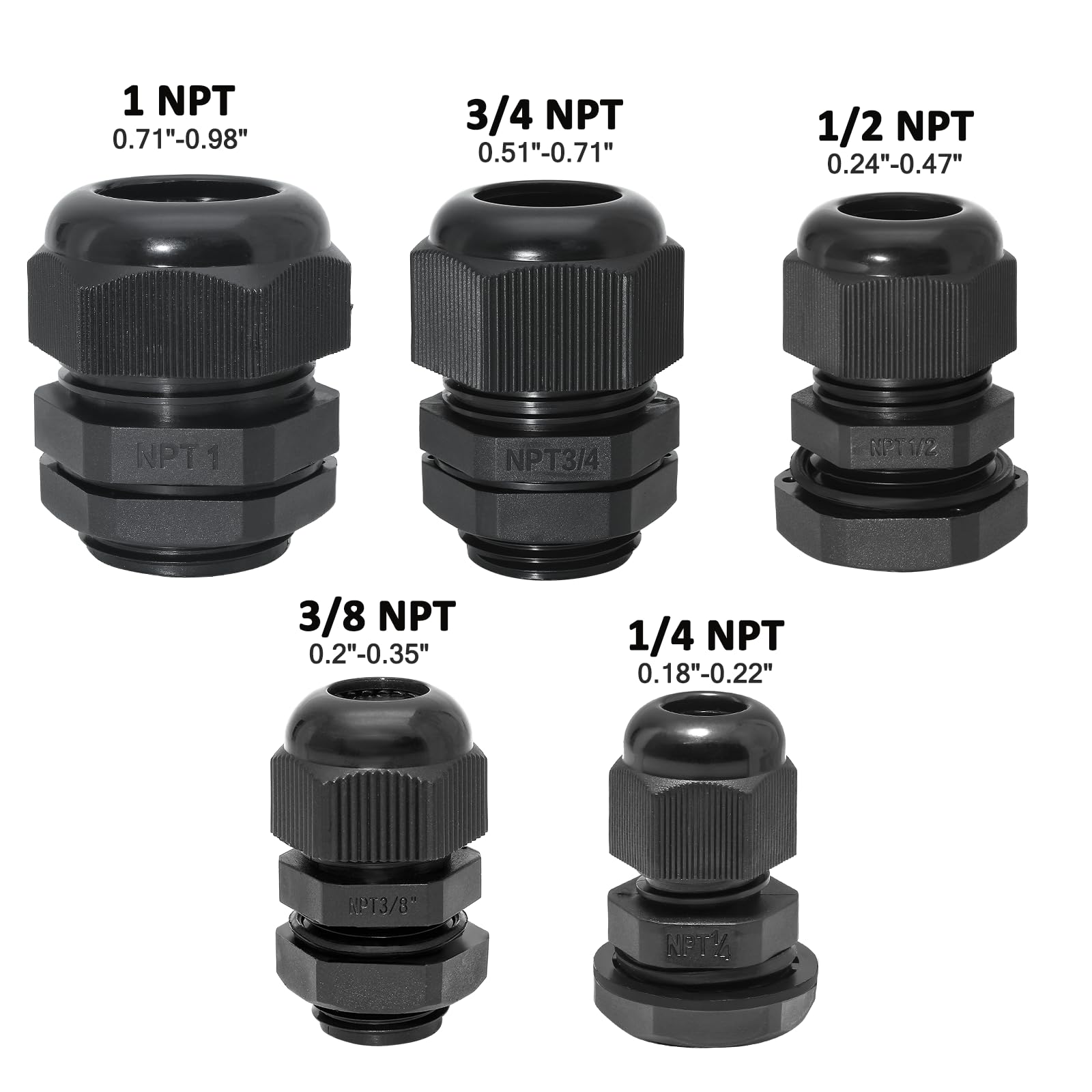 Nylon Cable Glands - 20 Pack, Black -2