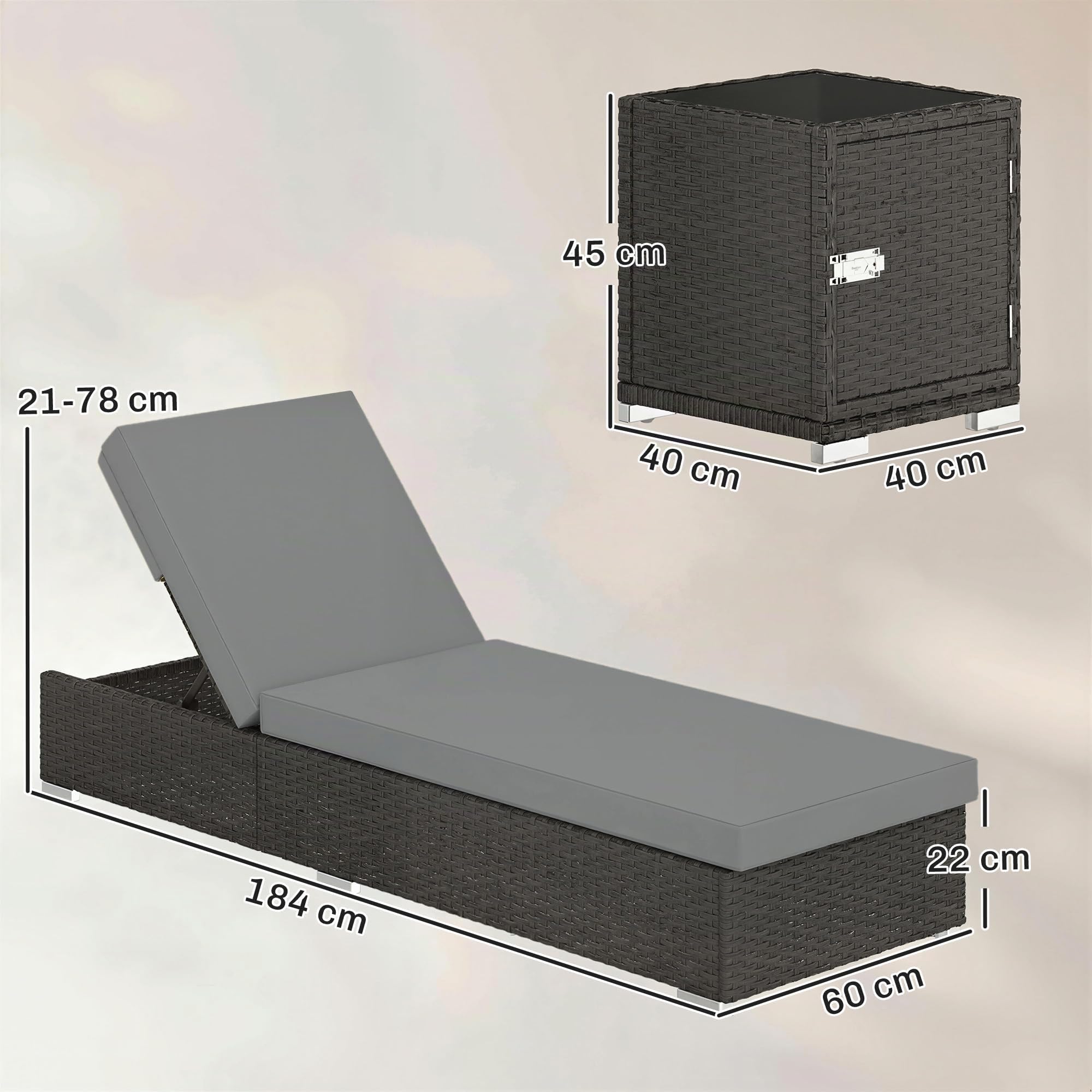 Outsunny Set di 2 Lettini Prendisole da Giardino in Rattan Grigio Scuro