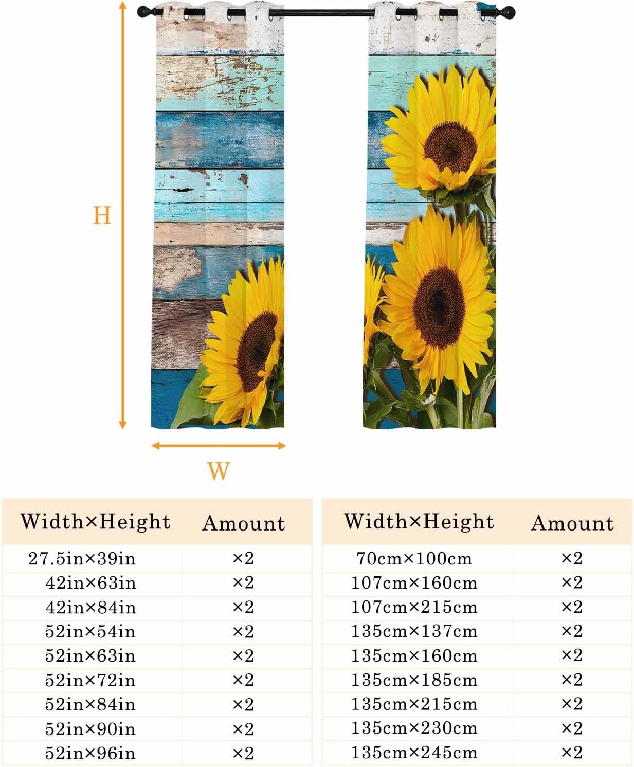 Blackout Curtains 84 inch Length 2 Panels Set, Vintage Style Sunflowers Wooden Plank Room Darkening Curtains Grommet Thermal Insulated Window Drapes for Living Room Bedroom Decor