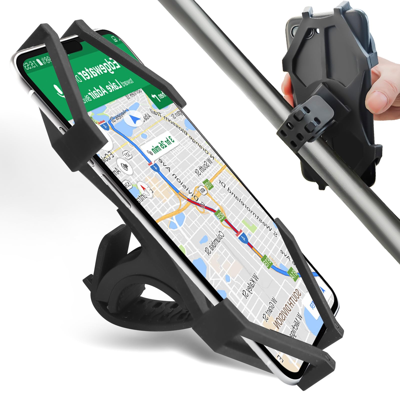 Detachable Bicycle Phone Holder, 360 Degree Rotation Adjustment, Suitable for 4-6.5 inch Smartphones, Applicable to Road Bikes, Mountain Bikes，