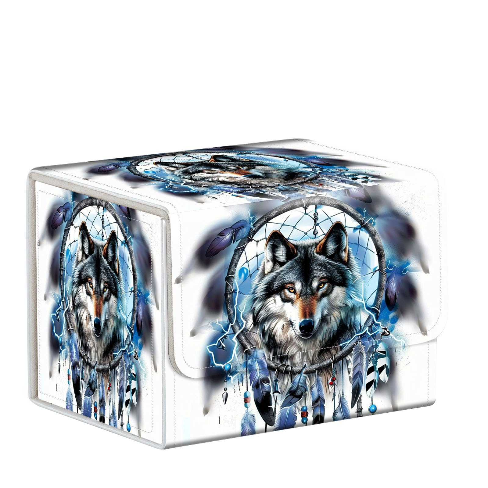 ETLKJVBL MTG Card Storage Solution - Card Box for Commander Decks, High Capacity Anime Card Sleeves, Wolf in Dream Catcher