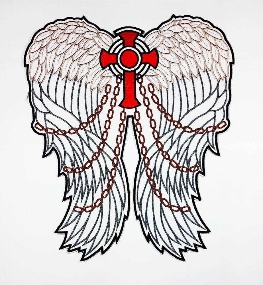 XXL BIG Cross Christian Jesus Angel Wings White Feather Lady rider Motorcycles biker club Patch Biker jacket vest large Embroidered Iron on Hat Hoodie Backpack Ideal for Birthday Gift