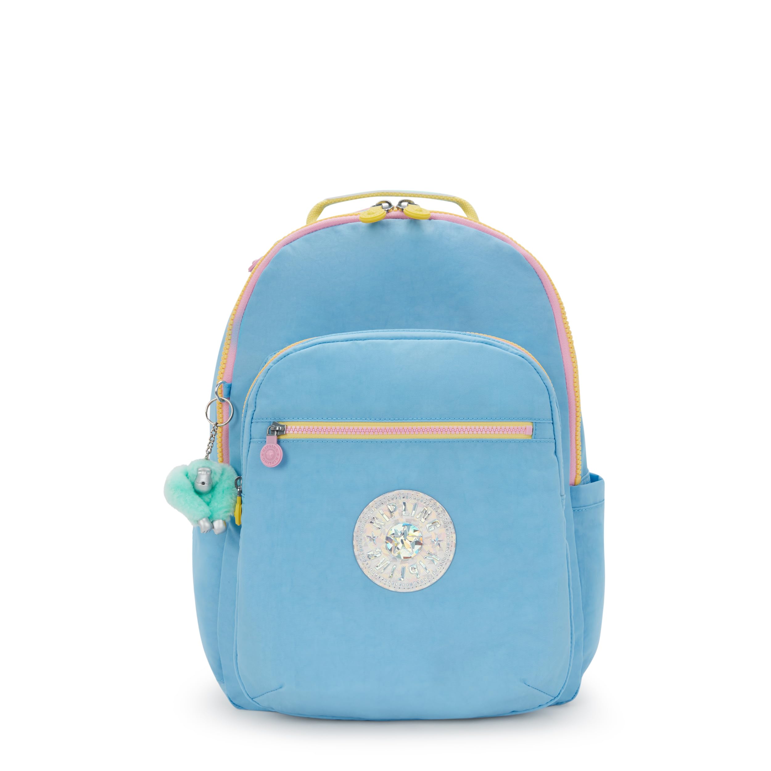 Kipling Women's Seoul 15" Laptop Backpack, Durable, Roomy with Padded Shoulder Straps, Built-In Protective Sleeve Pool Blue Mix Pop 13.75''L x 17.25''H x 8''D