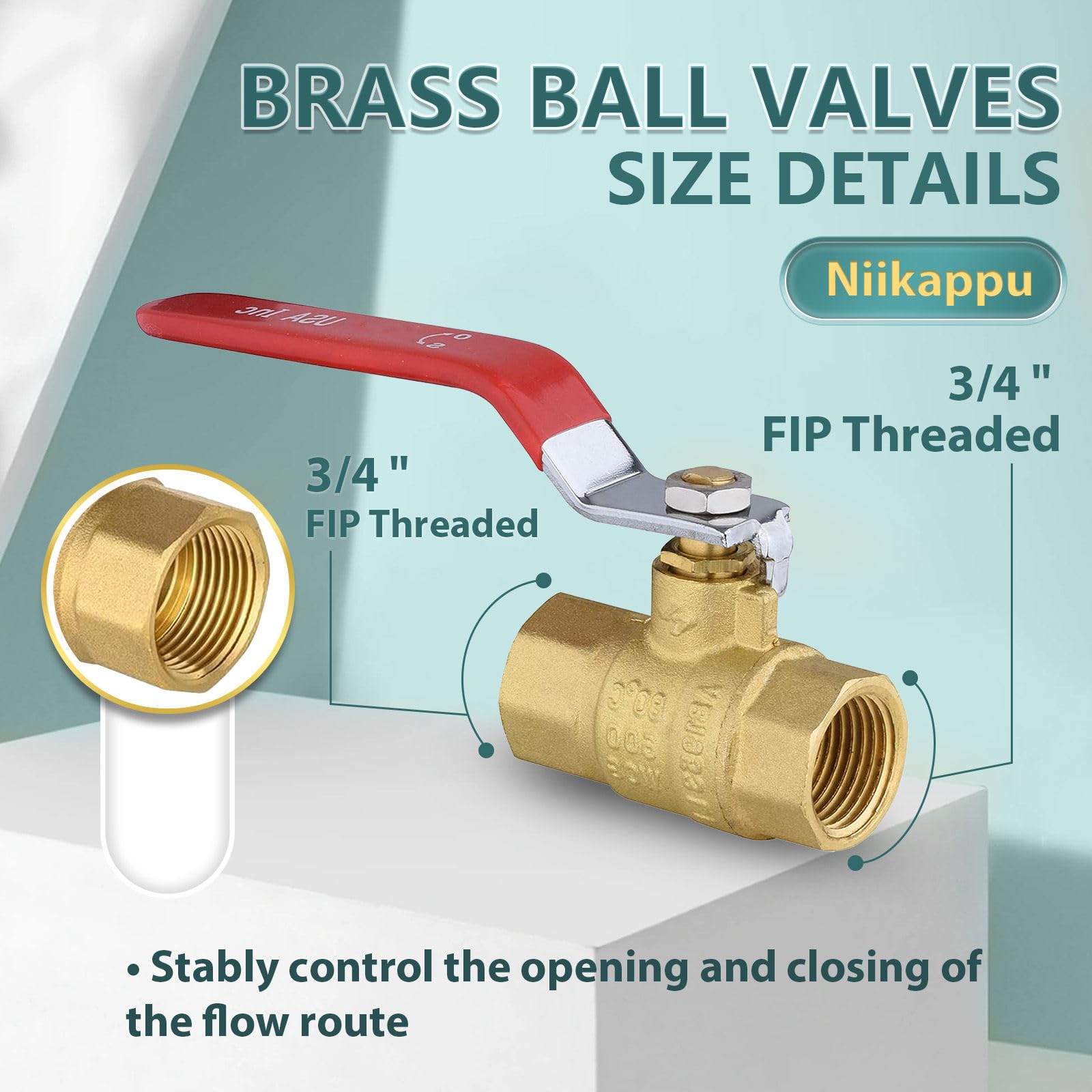 Lot de 10 valves d'arrêt à boisseau sphérique 1,9 cm filetées FIP, rouge, laiton forgé à port complet avec connecteur FNPT, 150 PSI WSP/600 WOG
