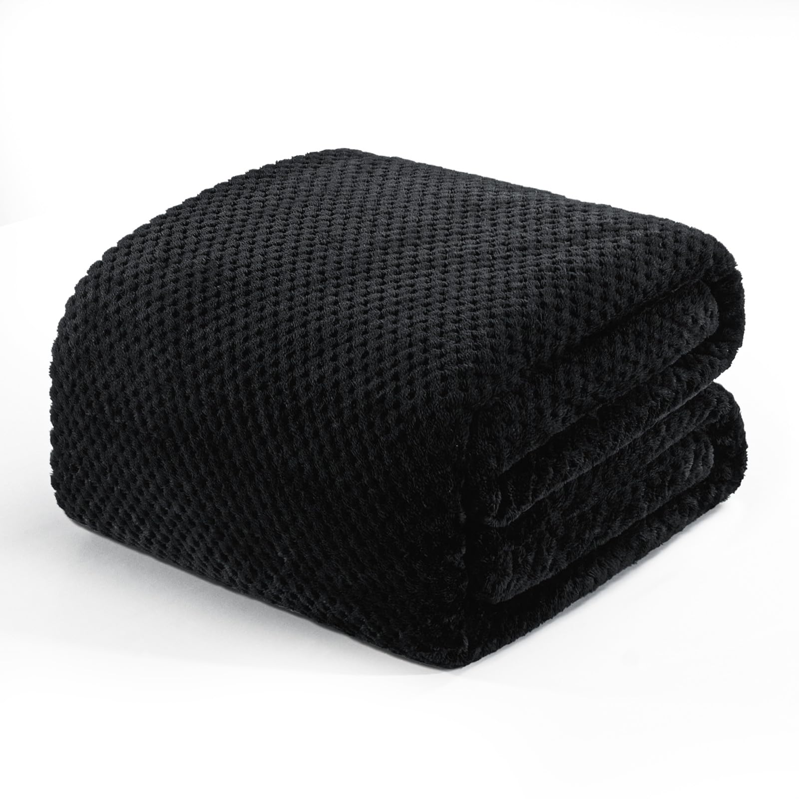 Exclusivo Mezcla Manta de Lana para Sofá, Manta de Cama Suave con Estampado Jacquard de Gofre, Adecuado para Cualquier Temporada, 150x200 cm, Negro OEKO-TEX STANDARD 100
