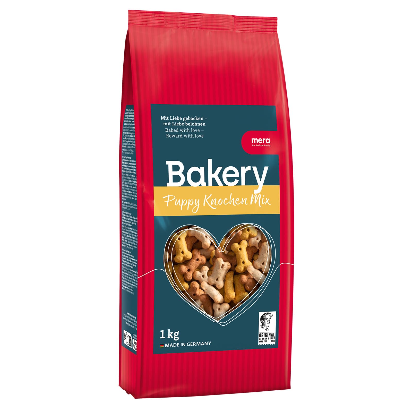 MERA Bakery Puppy Mix di ossa (1 kg), snack per cani per allenamento o come spuntino, dolcetti per cani realizzati con ingredienti naturali, biscotti per cani al forno delicatamente