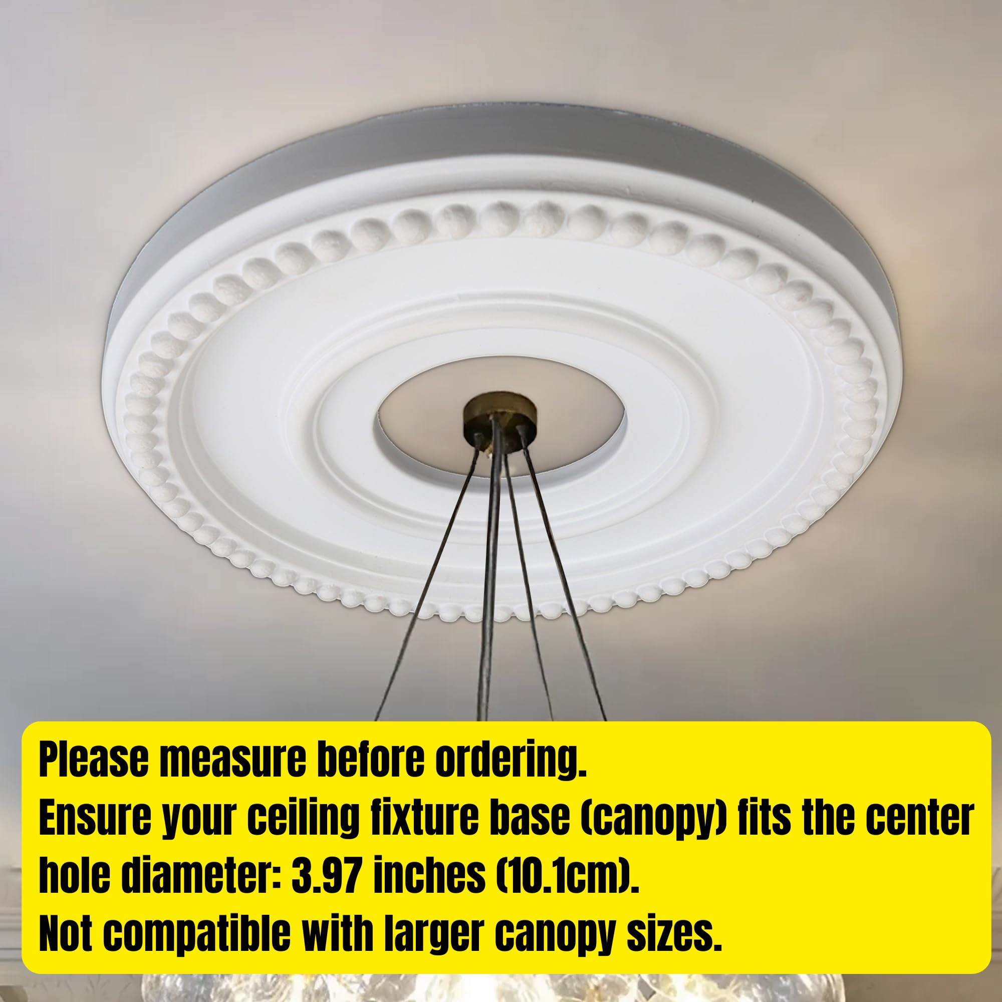 12 Inch OD x 4inch ID White Ceiling Medallion Plate – PU Plastic Decorative Cover for Fan, Light Fixtures, Chandelier Canopies – Traditional, Retro, and Minimalist Home Lighting Replacement — Amazon image 5