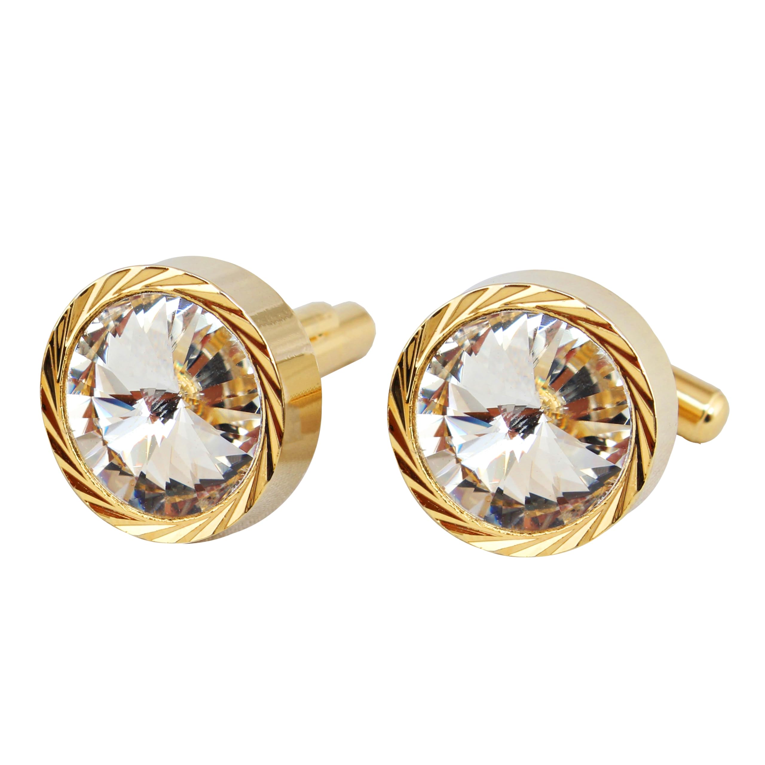 lucky jewellery Unique Men Jewelry | 18k Gold Plated White Stone Sleeve Button Formal Cuff Button | Wedding Shirt Button, Suit, Blazer Cufflinks Pair Set | Valentine Gift For Men (304-M4C4-52137)-picture-38