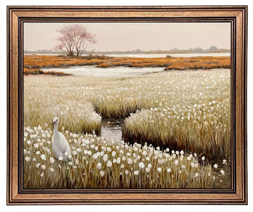 Framed Vintage Wall Art Classical French Landscape Painting Wildflowers Field Canvas Wall Art Print Kitchen Living Room Wall Decor (Flower Field, 10" L x 8" W) — image 1