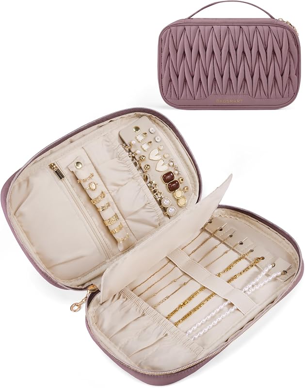 BAGSMART Estuche de joyería de viaje Organizadores de joyas y almacenamiento Organizador de aretes para mujeres Porta collares Rollos de joyería para collares, aretes, pulseras-púrpura