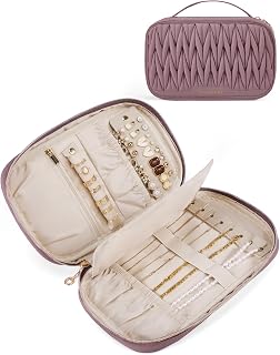 BAGSMART Estuche de joyería de viaje Organizadores de joyas y almacenamiento Organizador de aretes para mujeres Porta collares Rollos de joyería para collares, aretes, pulseras-púrpura