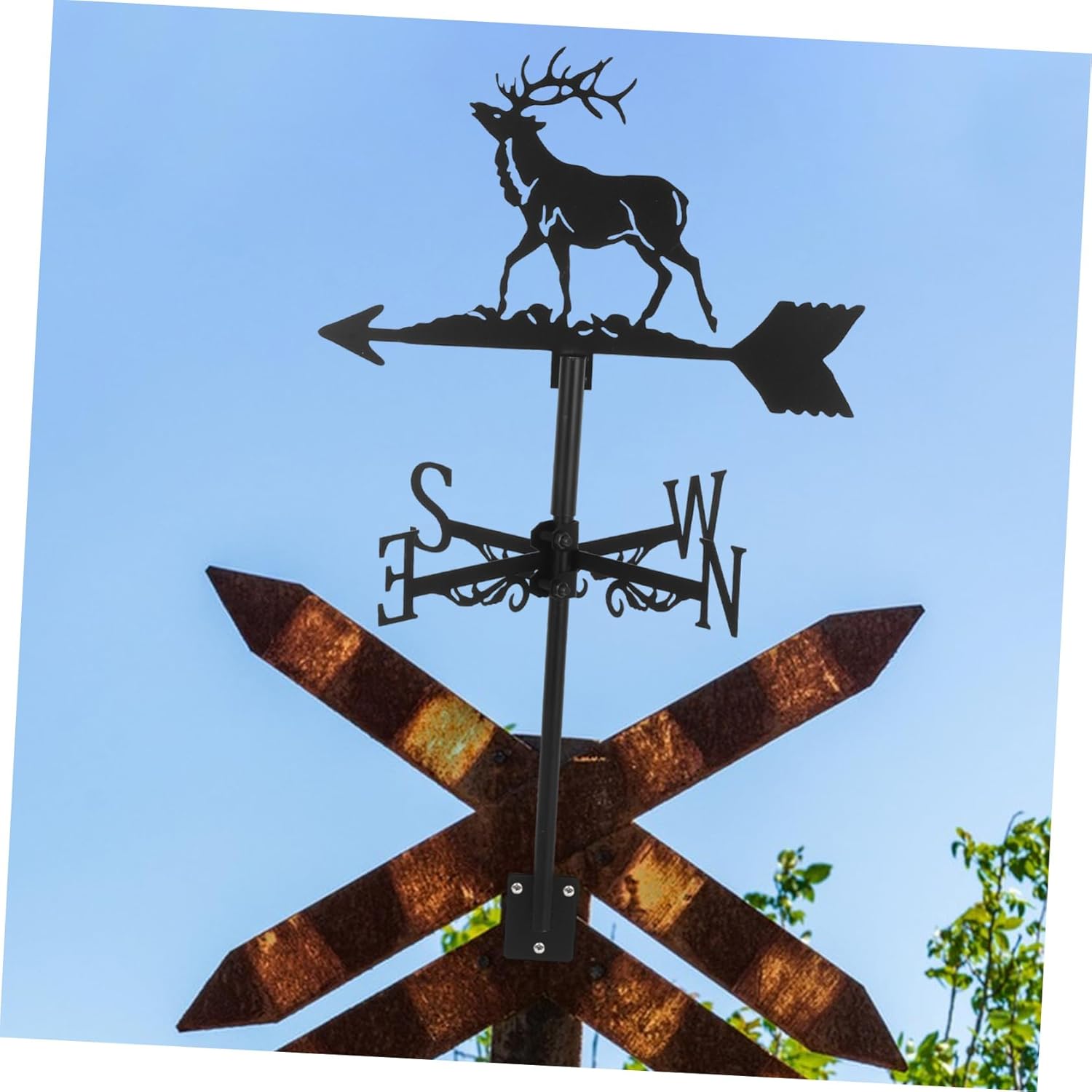 Iron Weather Vane Decorative Garden Stake Wind Direction Indicator for Outdoor Farmhouse Decor Unique Elk Design for Gardens and Yards