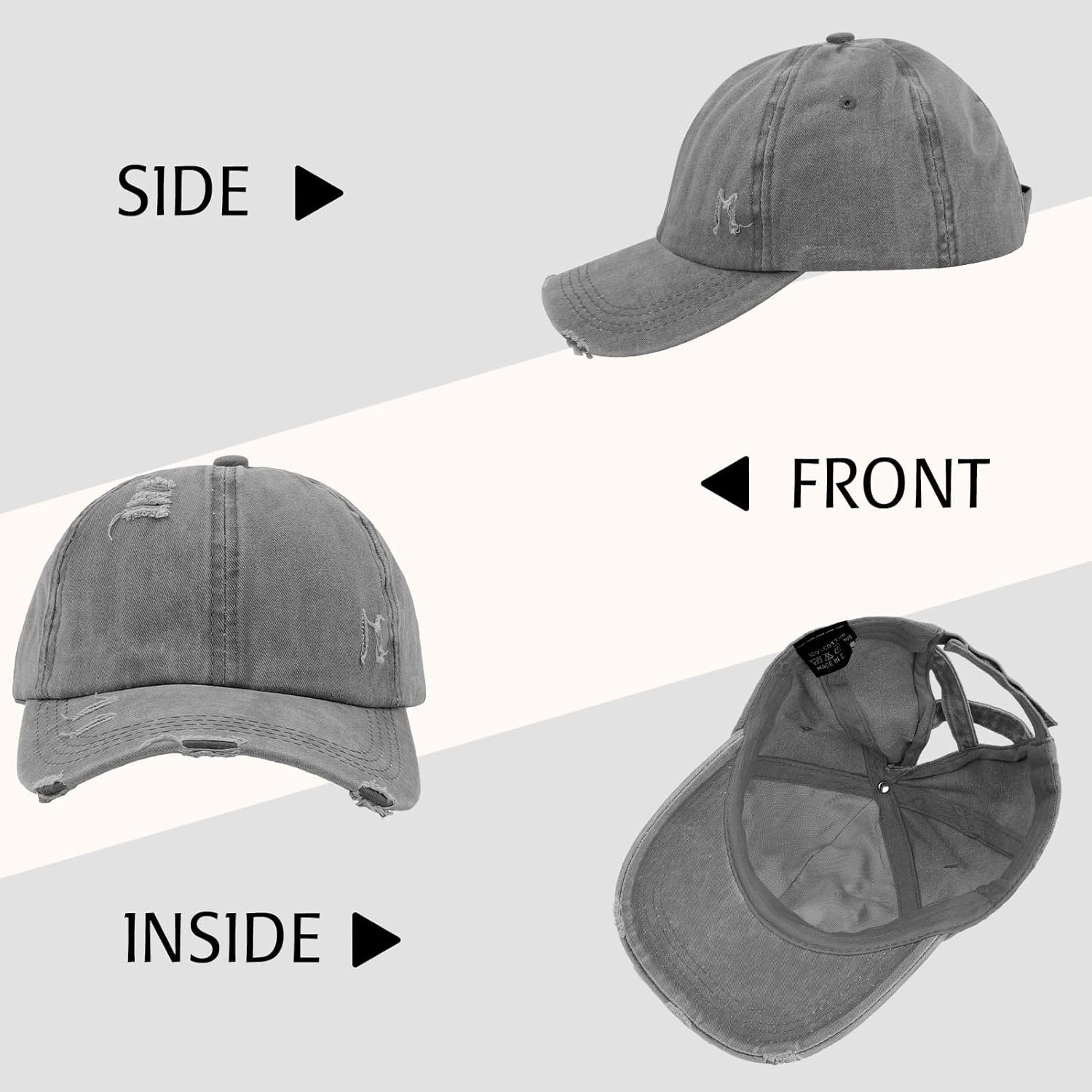 Criss Cross Ponytail Hat Women Washed Distressed Baseball Caps Adjustable High Messy Bun Ponycap - Image 2