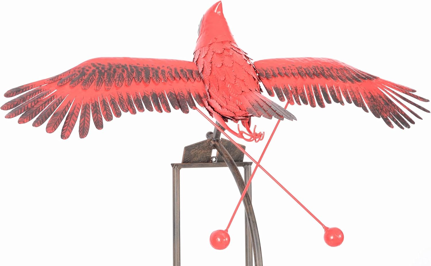 Rustic Flying Cardinal Kinetic Balancer Rocker Garden Stake Outdoor Yard Art Wind Sculpture Patio Decoration -Red