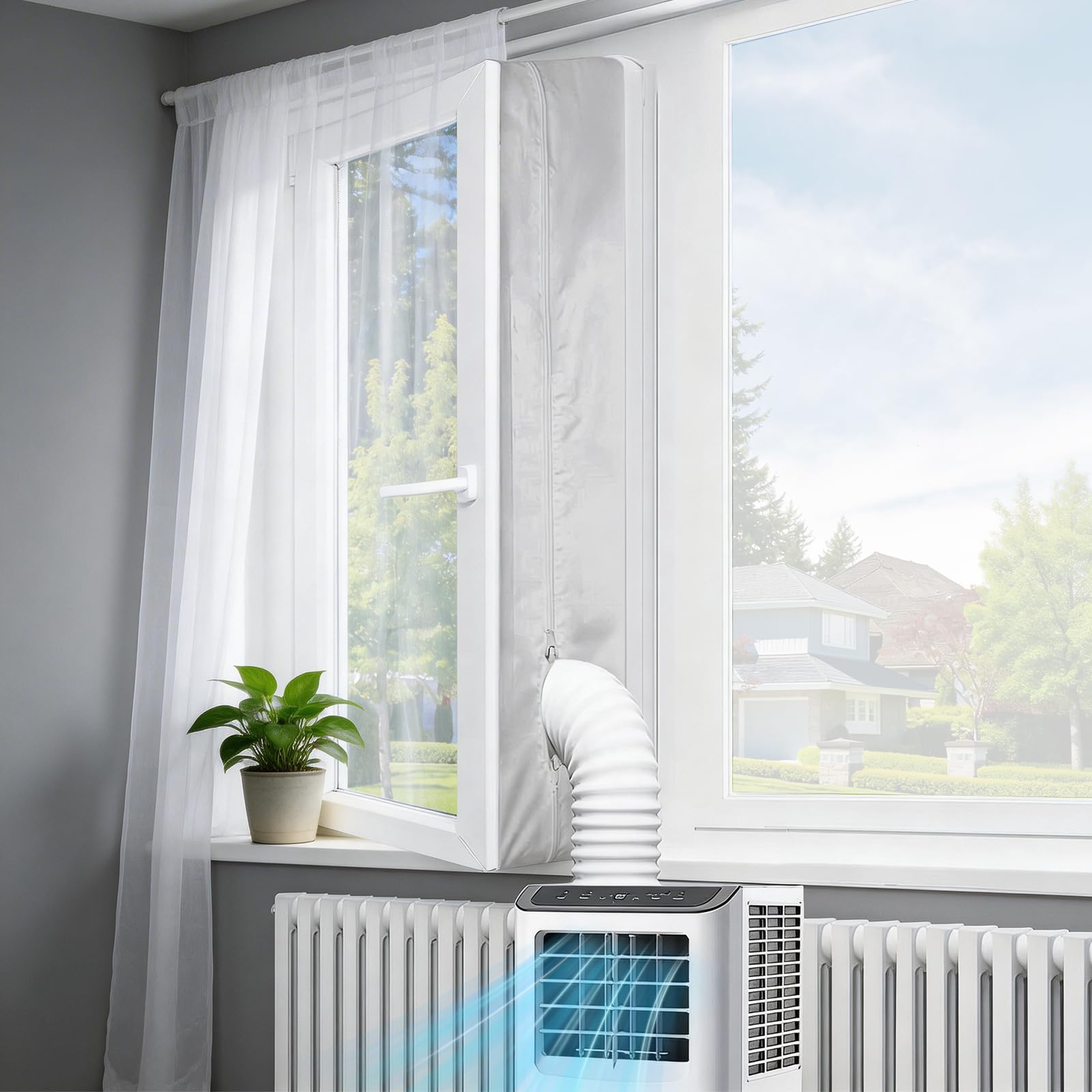 Klimaanlage Fensterabdichtung – 5 m Fensterabdichtung für mobile Klimageräte, silberbeschichtet, für Kippfenster & Drehfenster, ohne Bohren, inkl. Kabelbinder