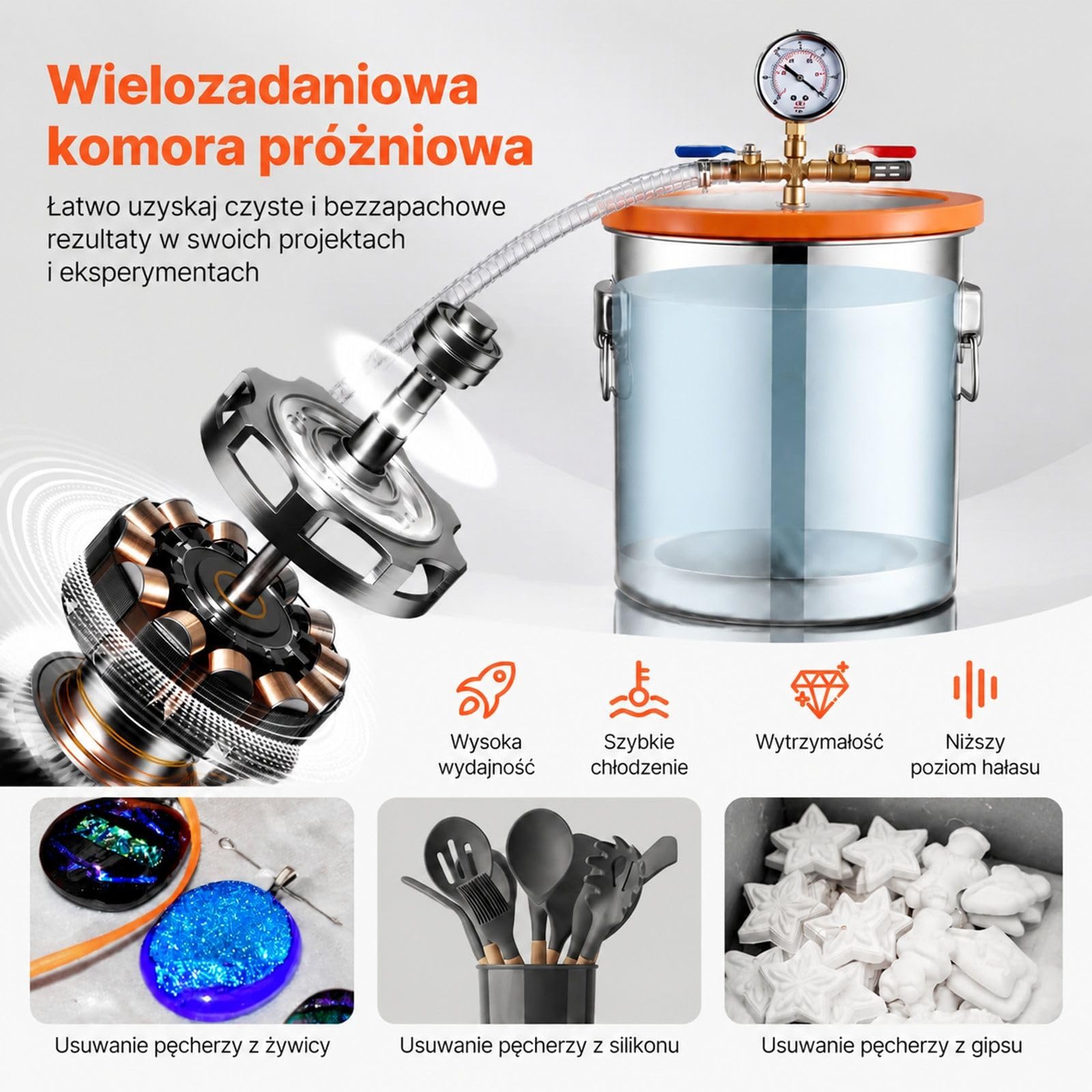 Komora próżniowa ze stali nierdzewnej z akrylową pokrywą, zestaw z pompą, olejem, wężem i manometrem do odgazowywania żywic, epoksydu, silikonu