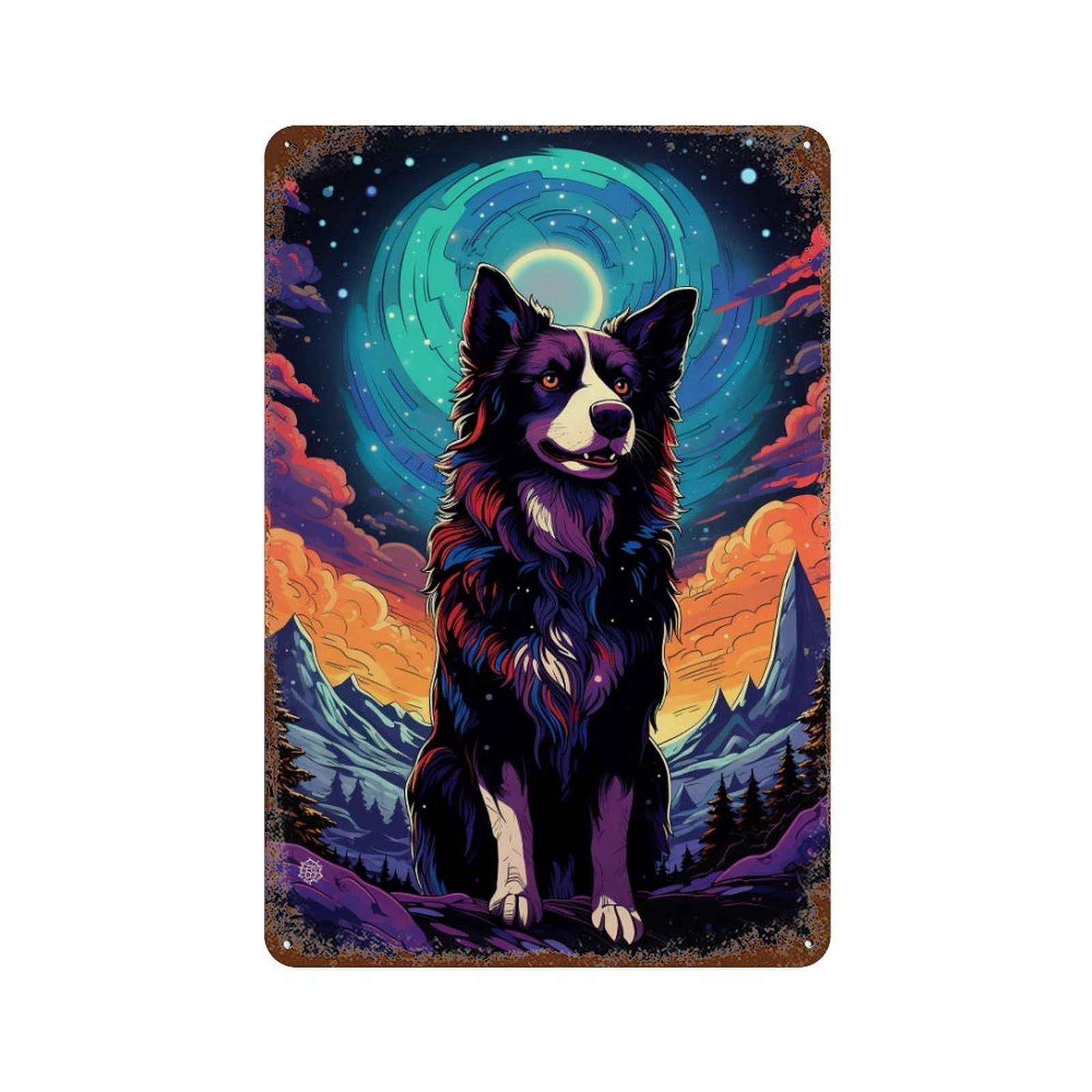 Galactic Canine Majesty Vintage Rust Metal Sign 11.8"x7.9", for Patio, Garden Room And Bar Decor, Novelty Wall Decor